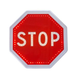 Flashing STOP road sign